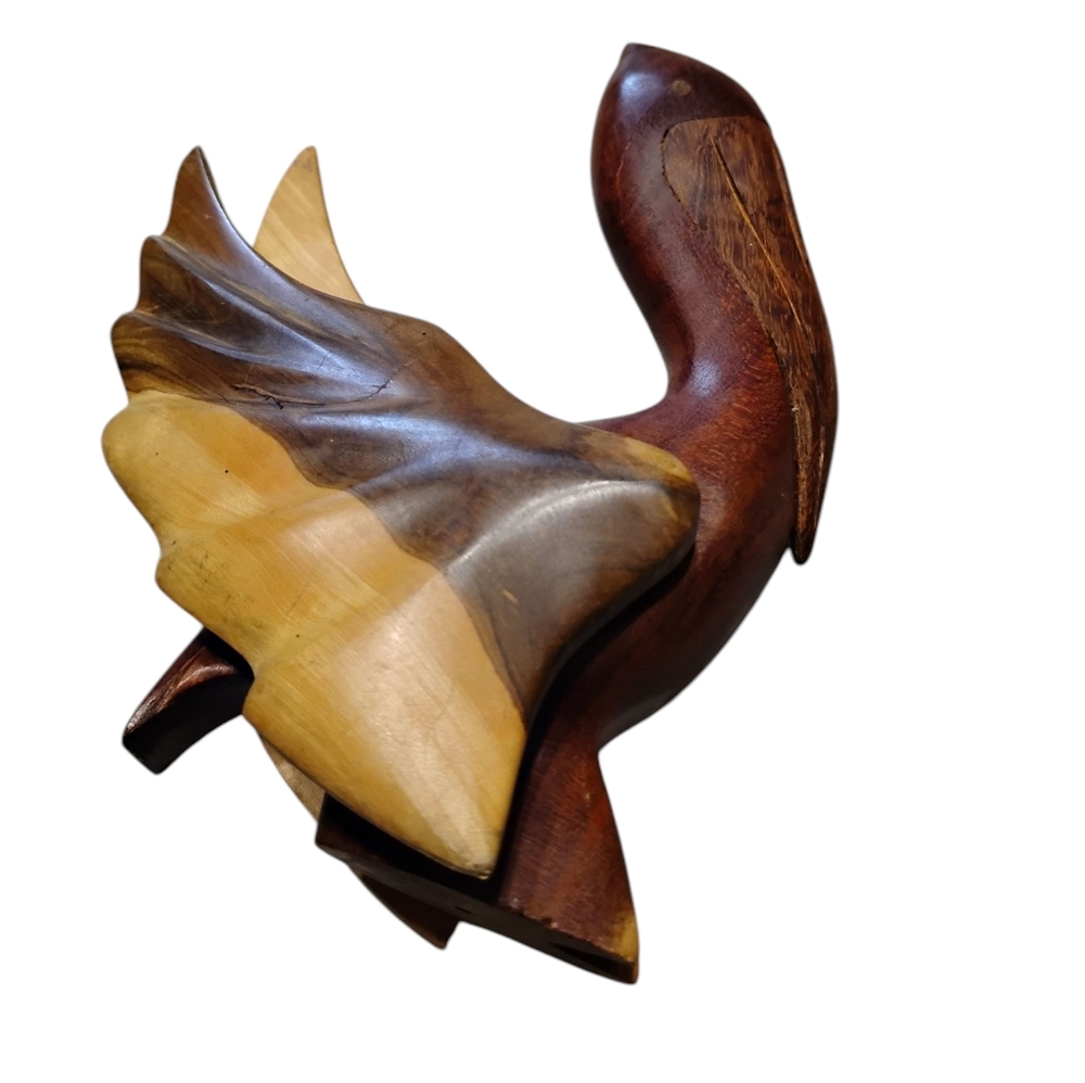 Vintage Wooden Pelican Bird Sculpture Statue